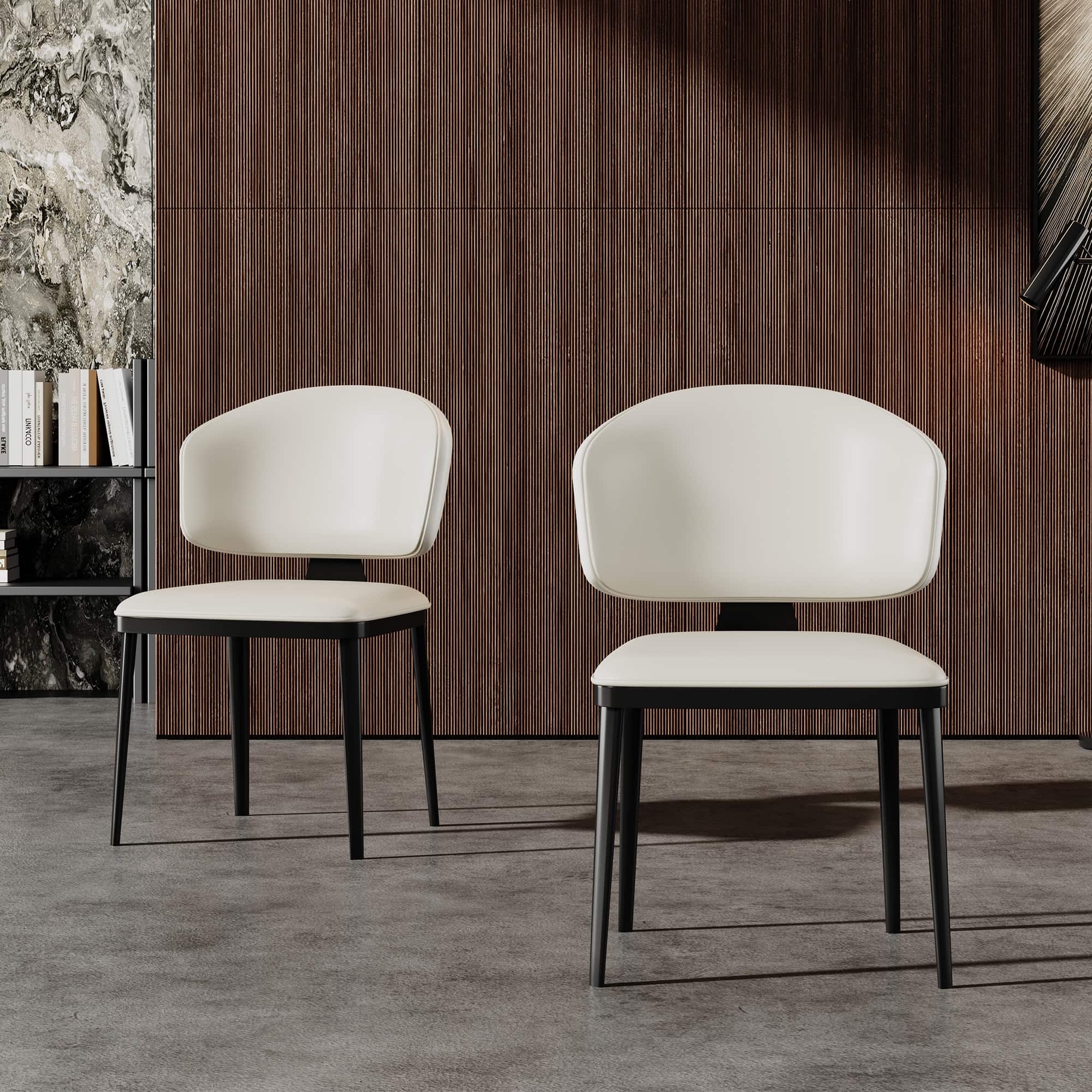 luck idea - Dining Chairs Set of 2 Leather Upholstery Metal Stand - Off-white
