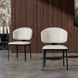 luck idea - Dining Chairs Set of 2 Leather Upholstery Metal Stand - Off-white