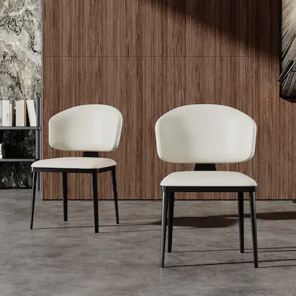Front. luck idea - Dining Chairs Set of 2 Leather Upholstery Metal Stand - Off-white.