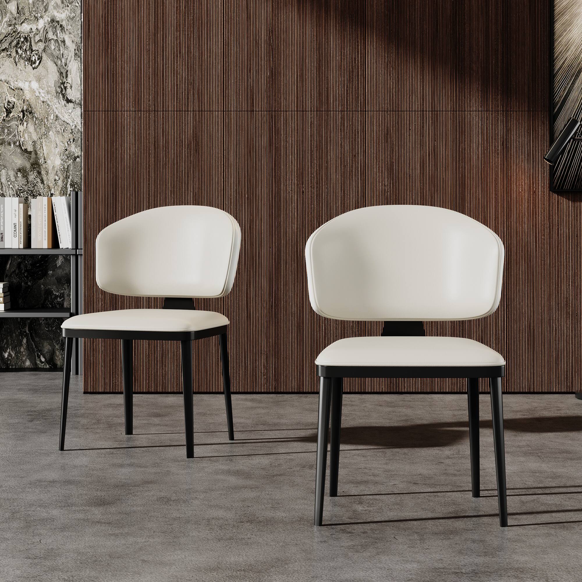 Front. luck idea - Dining Chairs Set of 2 Leather Upholstery Metal Stand - Off-white.