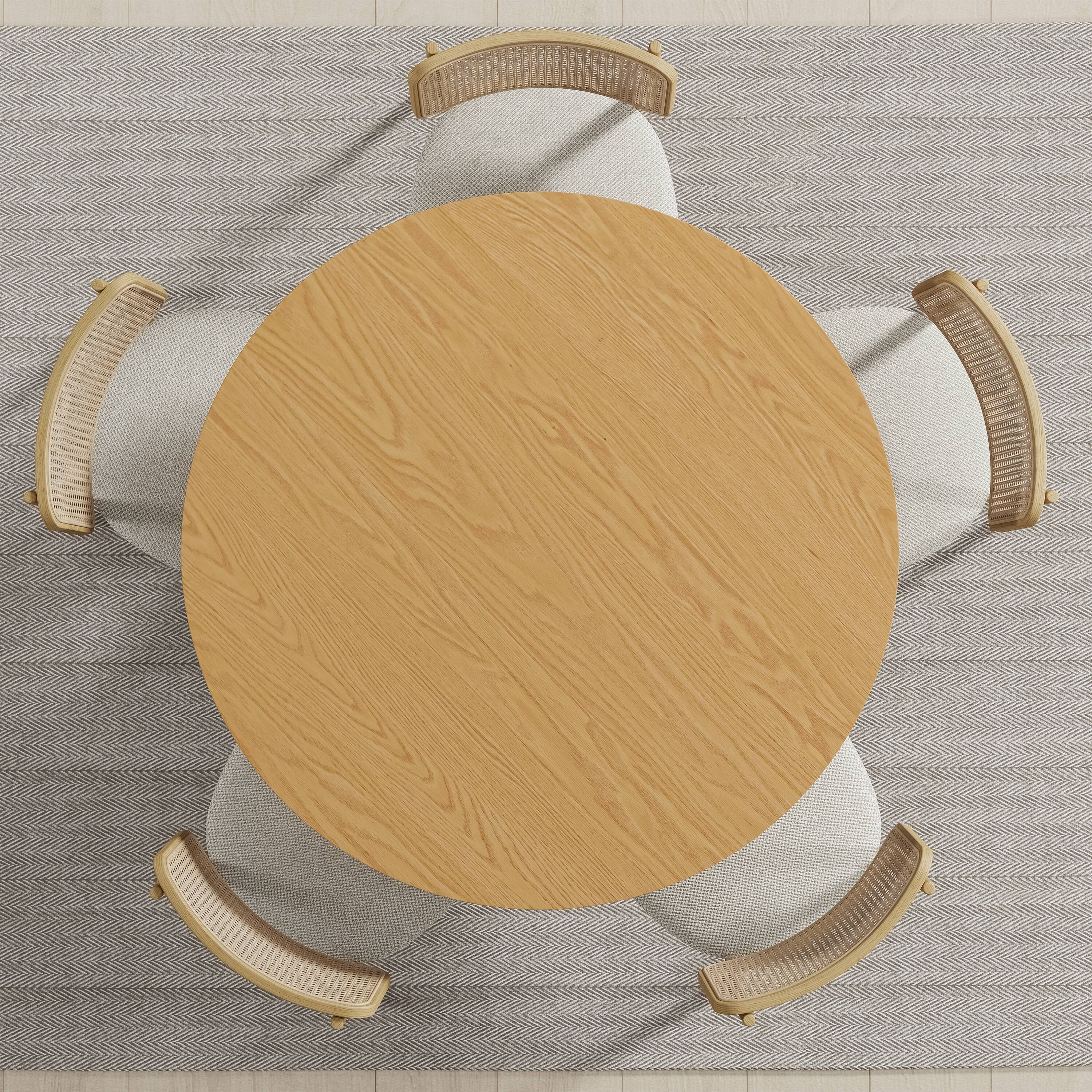 Back. Lirago - 45in. Arched Leg Round Dining Table Natural Finish Solid Wood Timeless Style,Seats 7 People - Beige.