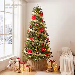Costway - 7ft Pre-Lit Christmas Tree with Lighted Gift Boxes 1050 Branch Tips 380 LED Lights - Green & Red