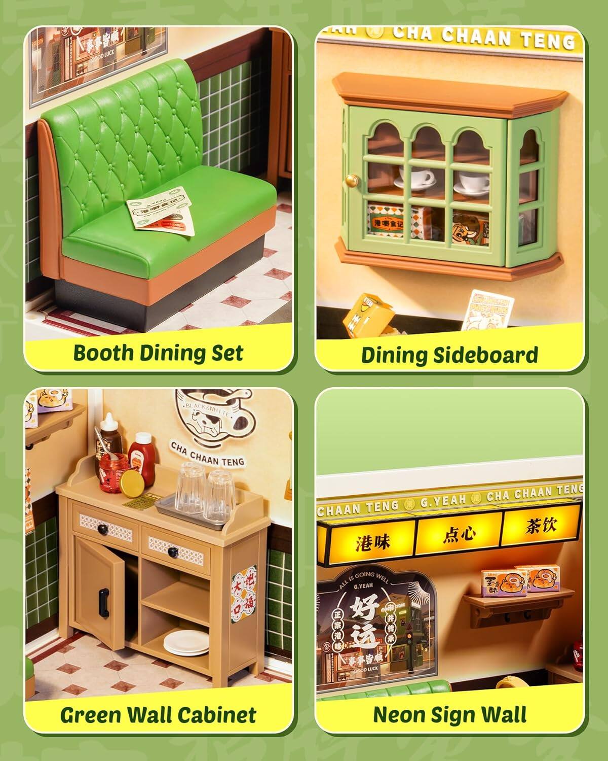 - Booth Dining Set
- Dining Sideboard
- Green Wall Cabinet
- Neon Sign Wall

CHA CHAAN TENG

G.YEAH

All is going well