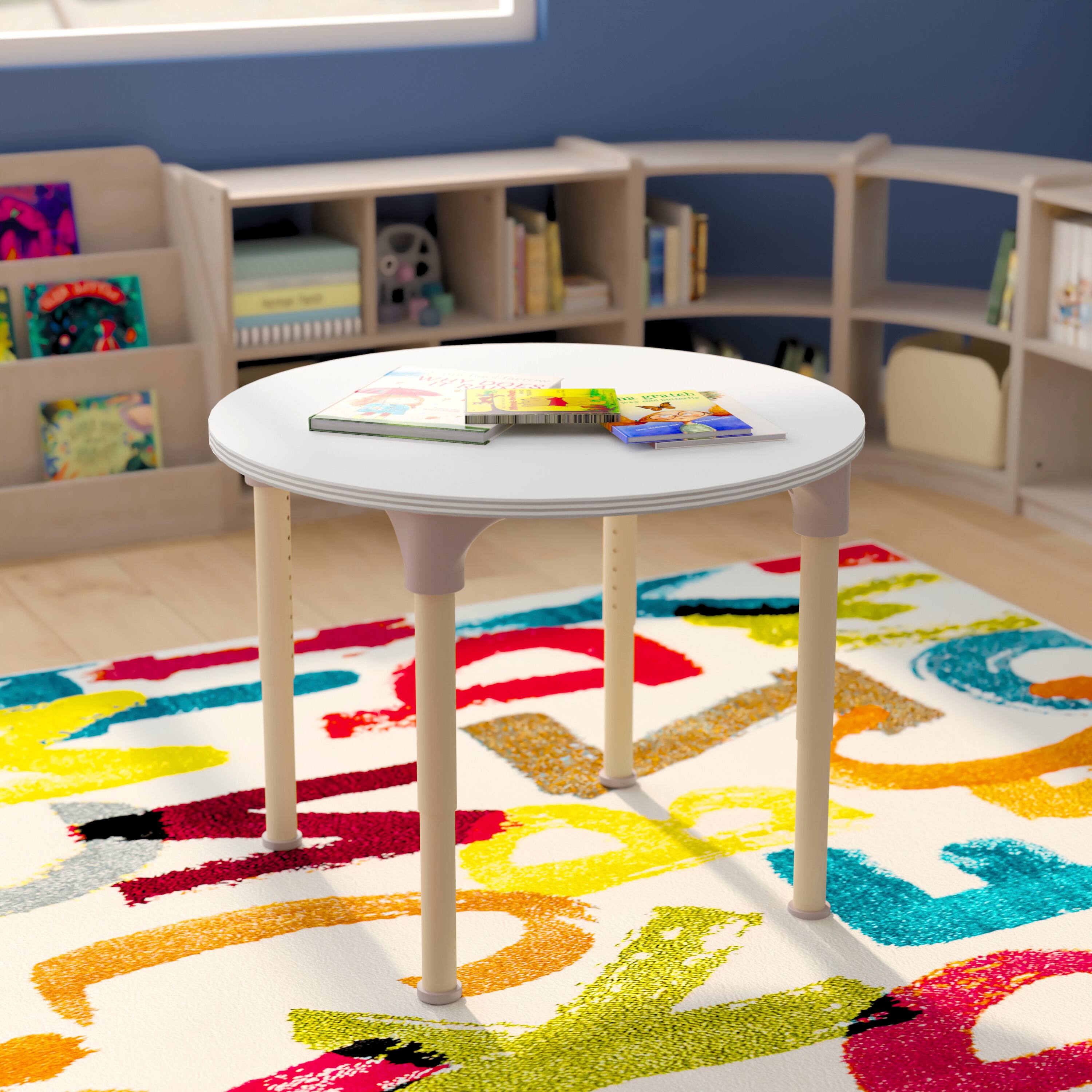 Alt View 1. Flash Furniture - Bright Beginnings 33" Round Commercial Grade Wooden Adjustable Height Classroom Activity Table - Metal Legs Adjust From - White.