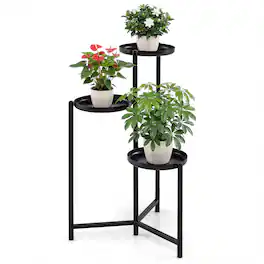 Gymax - Metal Plant Stand Indoor Outdoor Tall Corner Flower Pot Holder Display Rack - Black