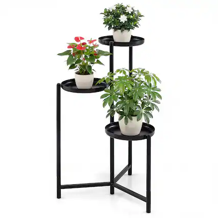 Front. Gymax - Gymax Metal Plant Stand Indoor Outdoor Tall Corner Flower Pot Holder Display Rack - Black.