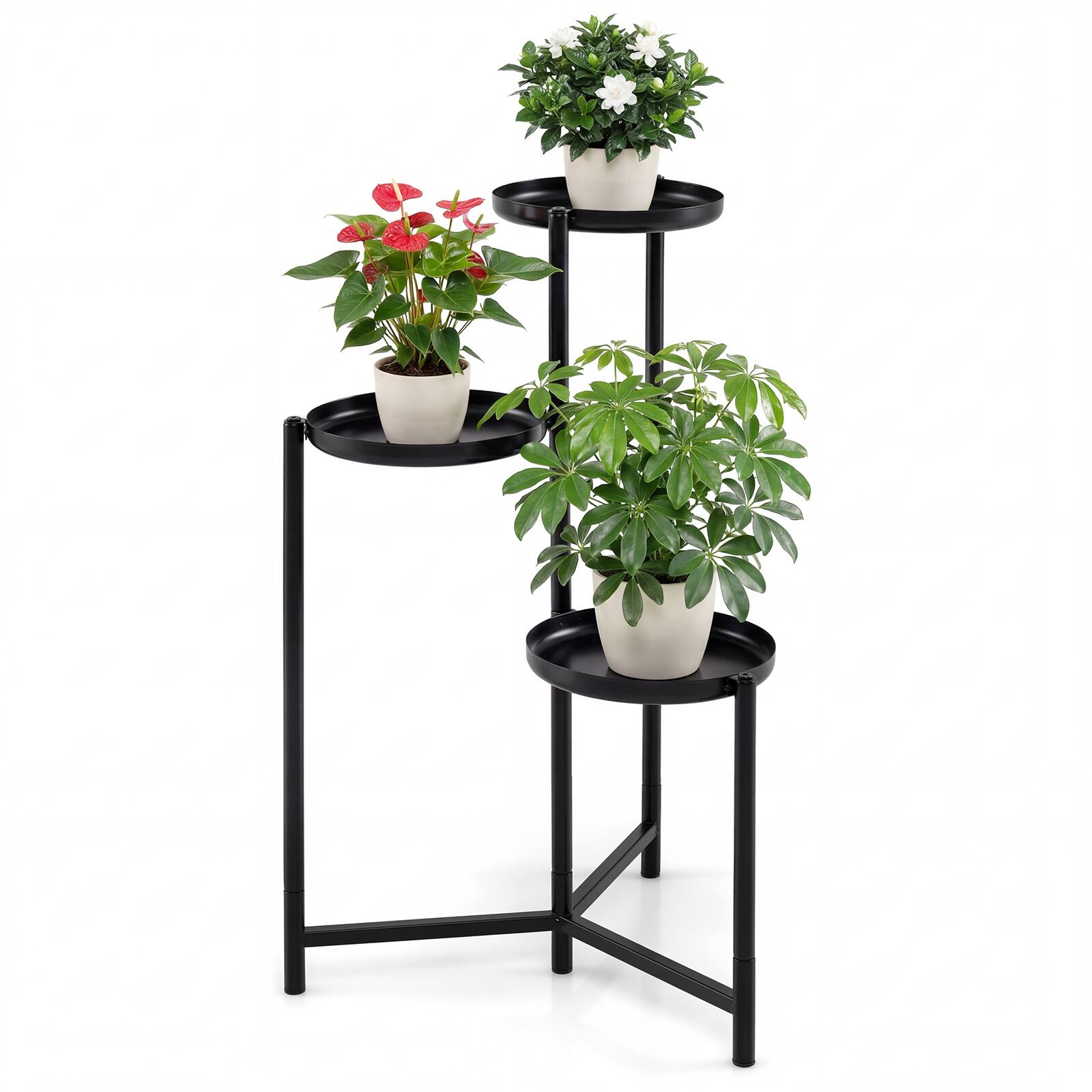 Front. Gymax - Gymax Metal Plant Stand Indoor Outdoor Tall Corner Flower Pot Holder Display Rack - Black.