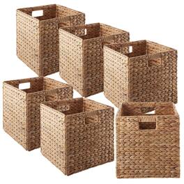 Casafield - 10.5 x 10.5-in Water Hyacinth Storage Baskets - 6 Pack - Cinnamon