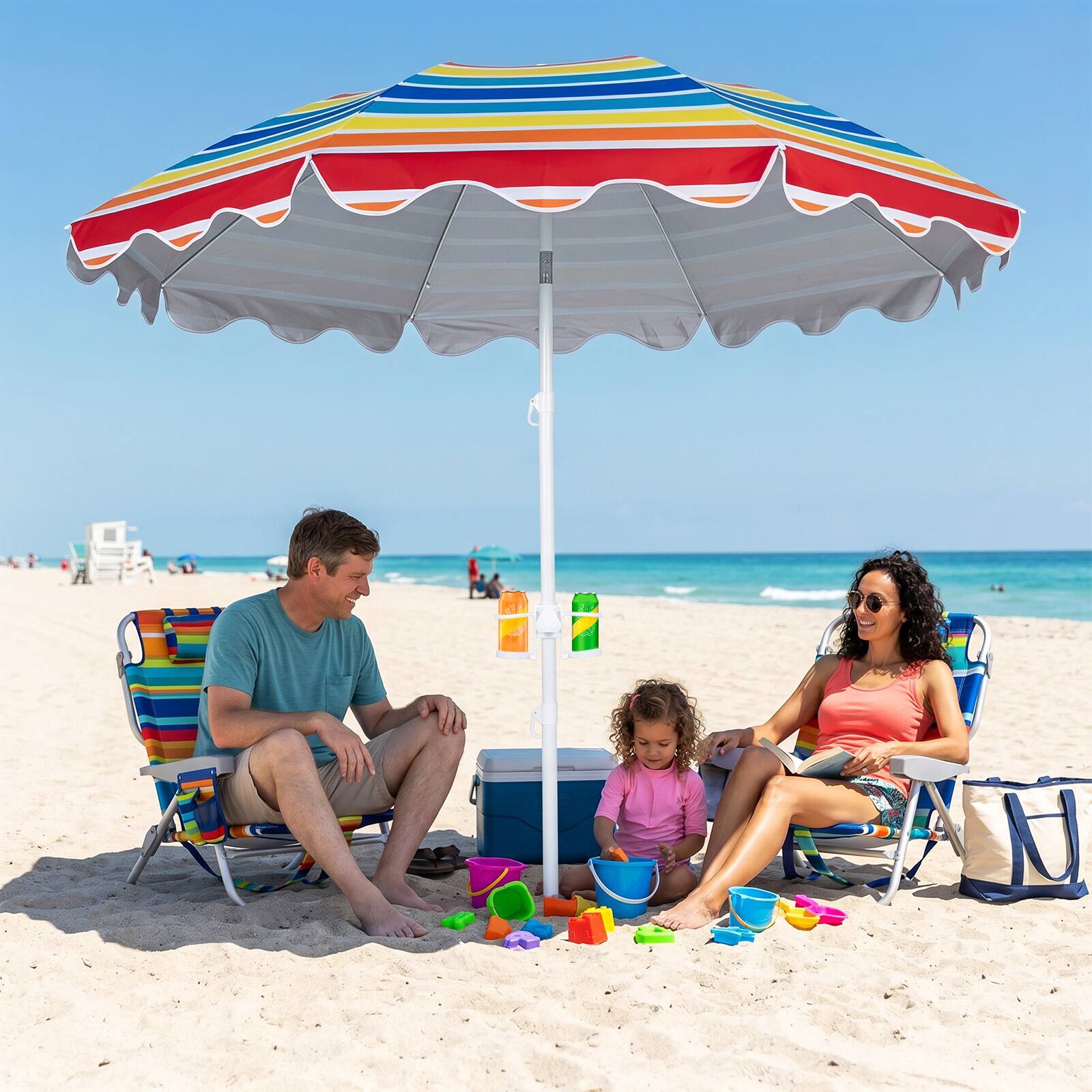 Alt View 1. Gymax - Gymax 6.5 FT Beach Umbrella w/ Sand Anchor Tilt Mechanism UPF 50+ Sun Protection Rainbow - Multicolor.