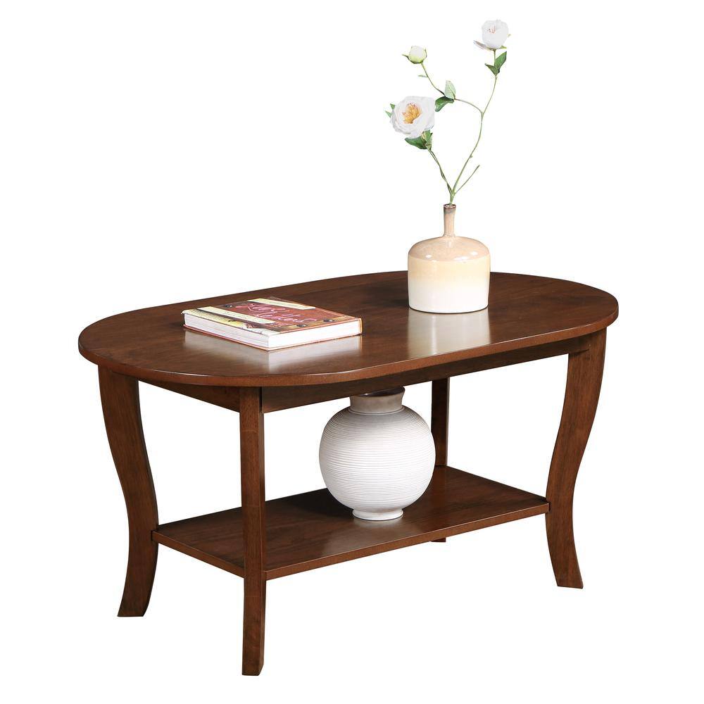 Angle. Convenience Concepts - American Heritage Oval Coffee Table with Shelf - Espresso.