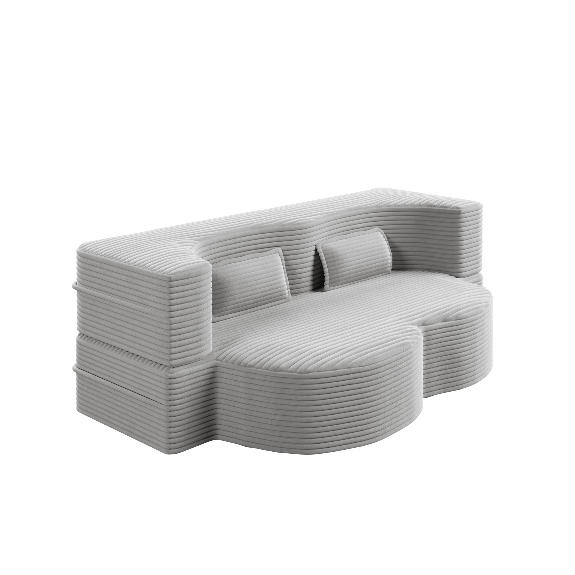 Alt View 5. GOODSILO - Convertible Plush Corduroy Floor Sleeper Sofa with Dual Pillows for Living Room and Guest Use - Light Grey.