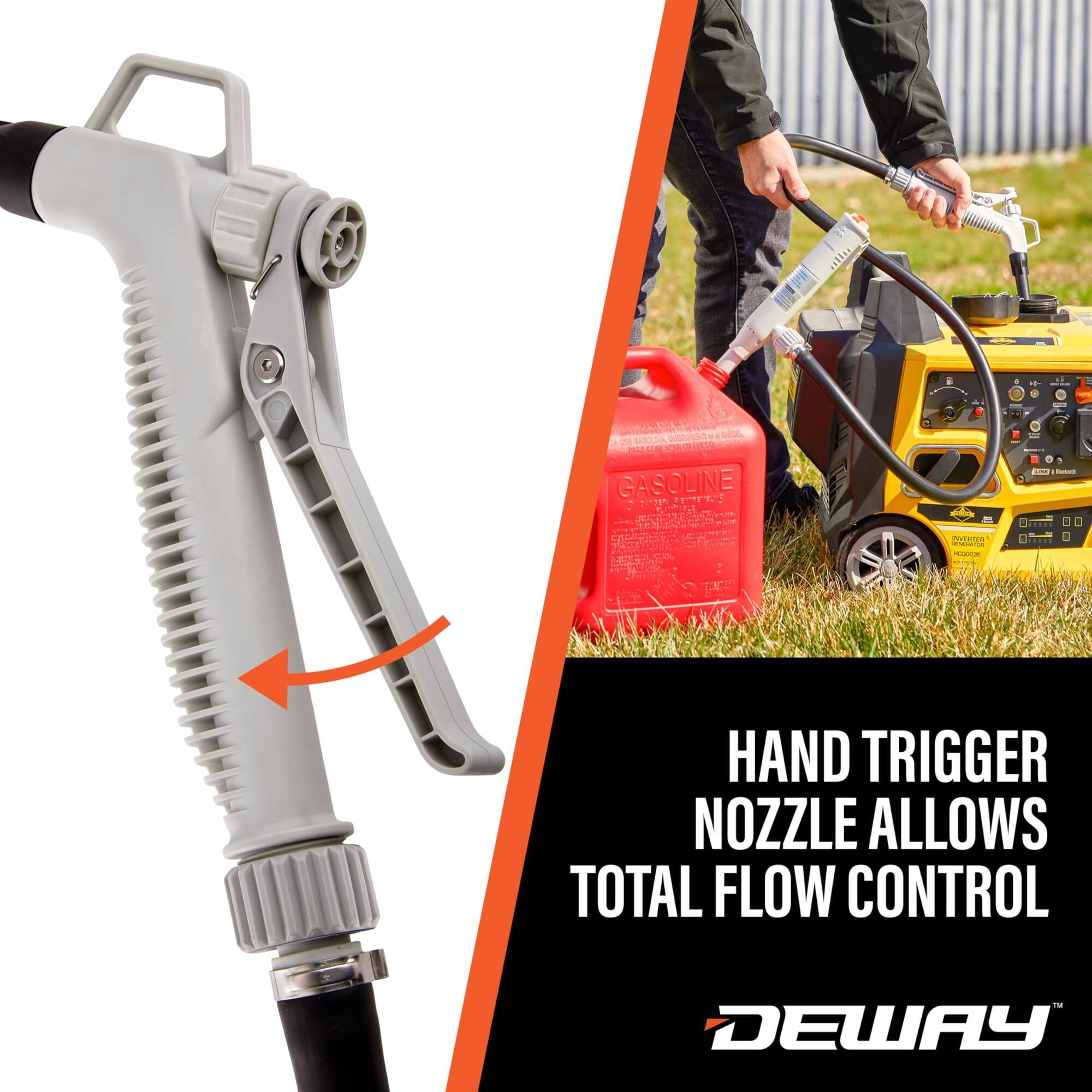 HAND TRIGGER NOZZLE ALLOWS TOTAL FLOW CONTROL  
DEWAY