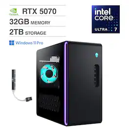 Alienware - Aurora ACT1250 Desktop PC (Ultra 7 265F, 32GB, 2TB SSD, GeForce RTX 5070, WiFi 7, Win 11 Pro) w/USB Hub - Black