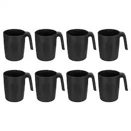 Unique Bargains - Set of 8 Plastic Coffee Mugs, Unbreakable Reusable Microwave Dishwasher Safe Drinking Cups for Kitchen Camping - Black