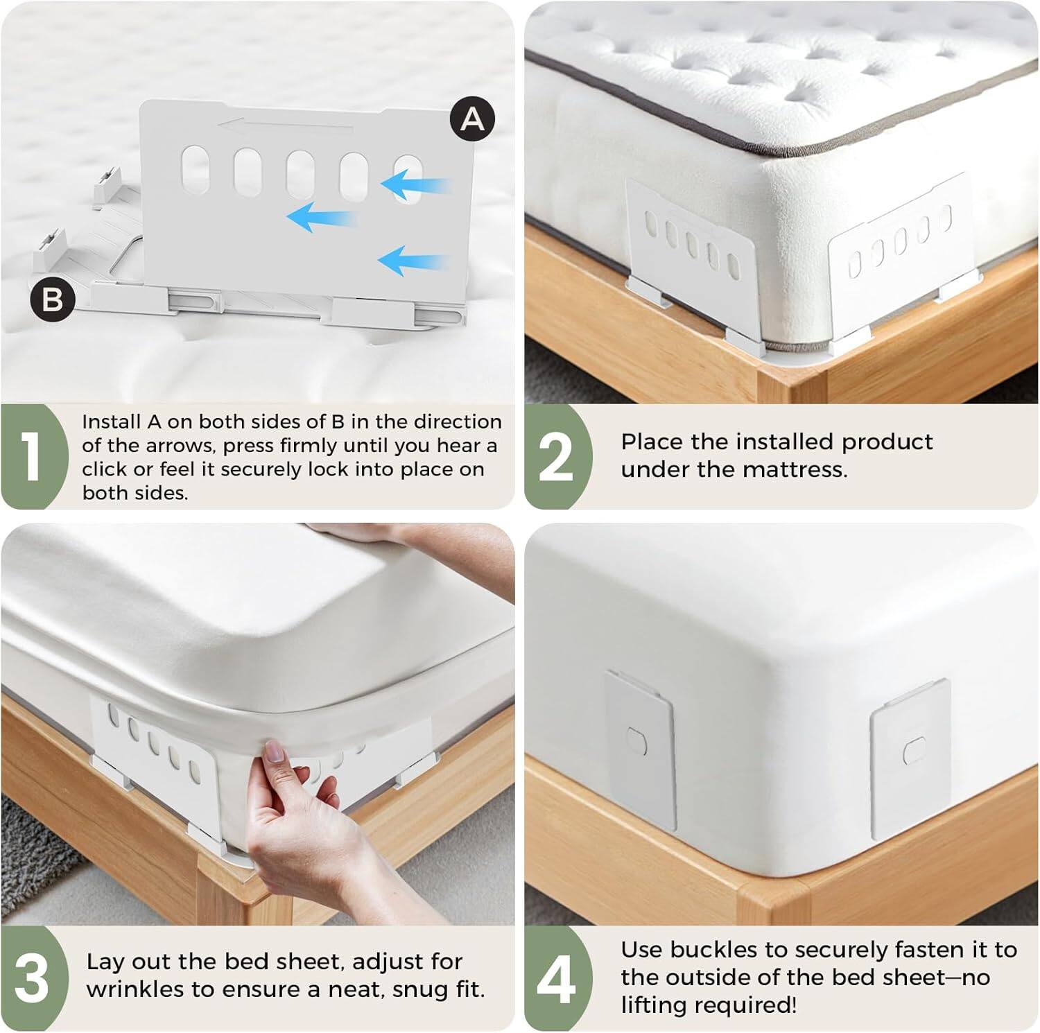 Alt View 1. FAUNNA - Extra Large & Wide Bed Sheet Holders for Corners: Heavy Duty Fitted Sheet Holder, Fits Twin/Full/Queen/King Mattress - White.