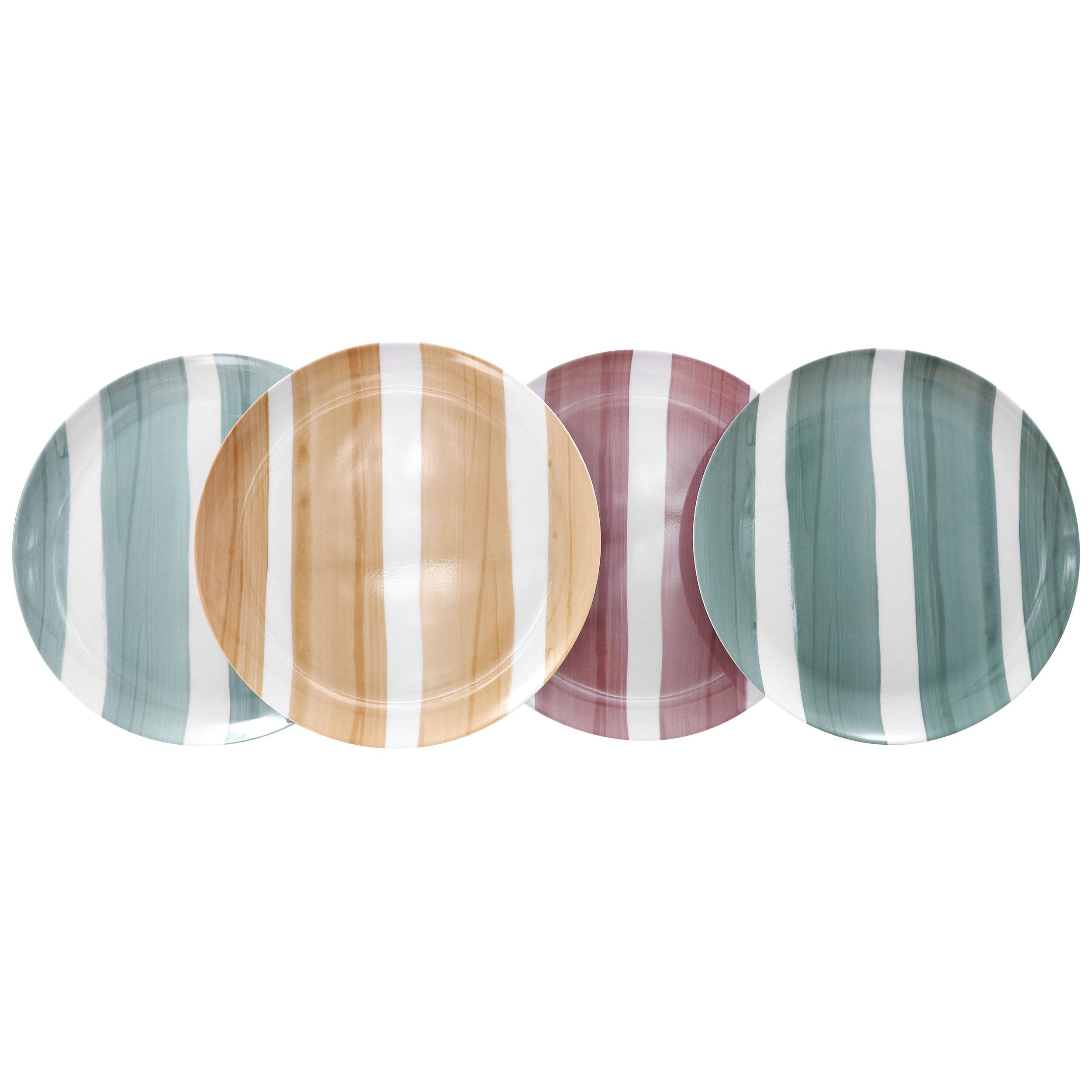 Alt View 3. Gibson - Gibson Home Cottage Stripes 12 Piece Melamine Dinnerware Set in White and Multi - Multi.