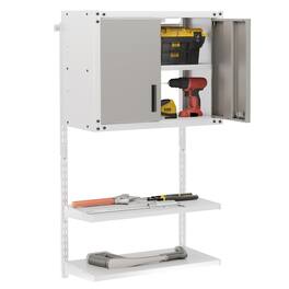 Gymax - Metal Wall Cabinet w/ Locking Doors & 3 Adjustable Shelves for Warehouse - Gray, White