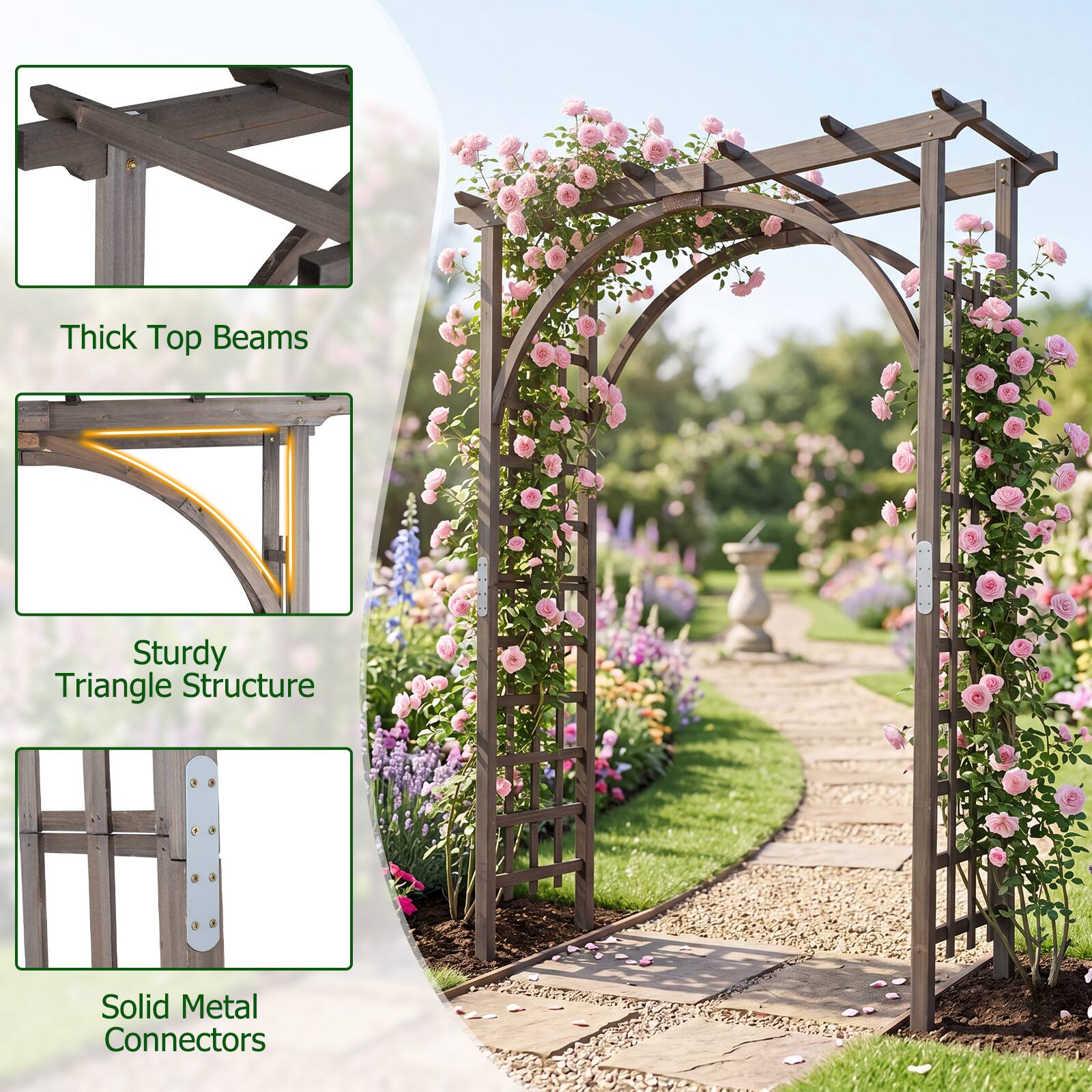 Thick Top Beams  
Sturdy Triangle Structure  
Solid Metal Connectors