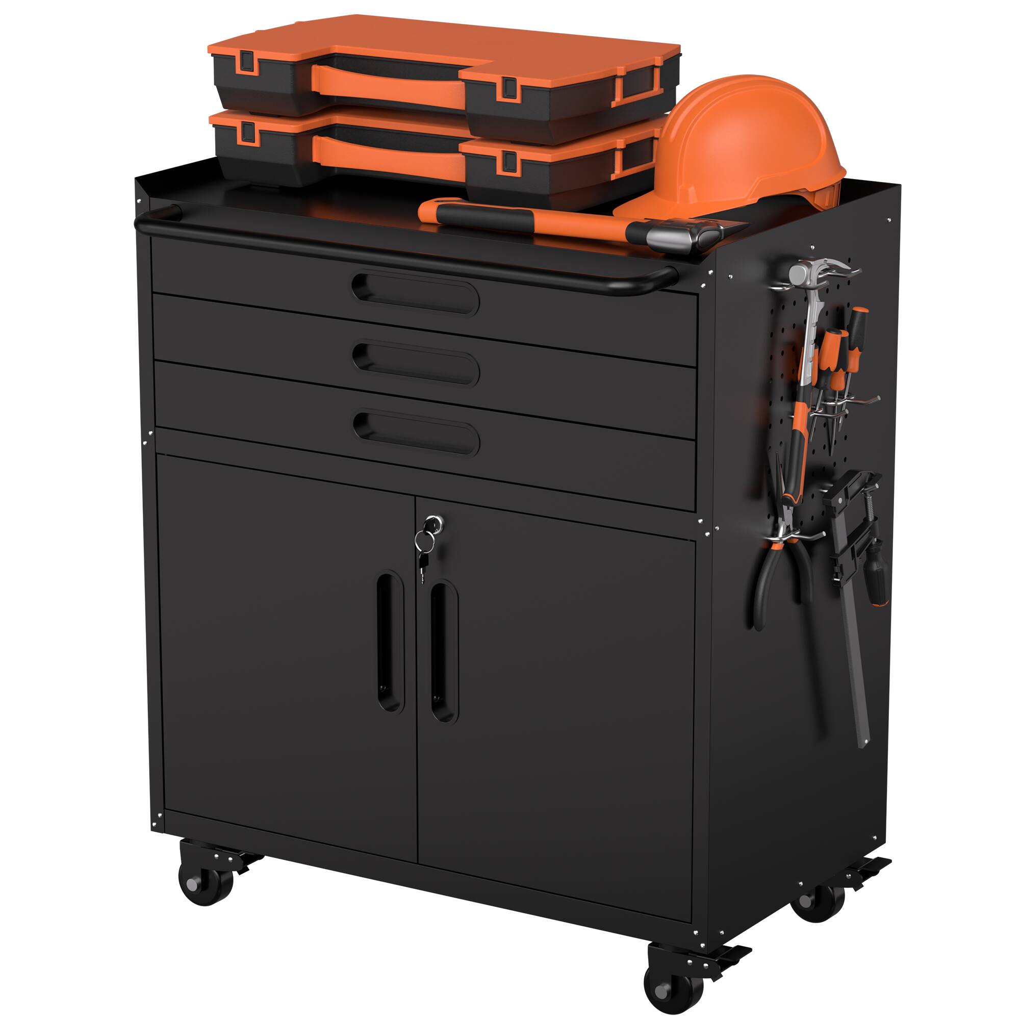 Alt View 2. LOVMOR - 34.3 Inch Heavy Duty Rolling Metal Tool Cabinet with Lockable Doors 3 Drawers Mobile Workbench for Garage Workshop Home.