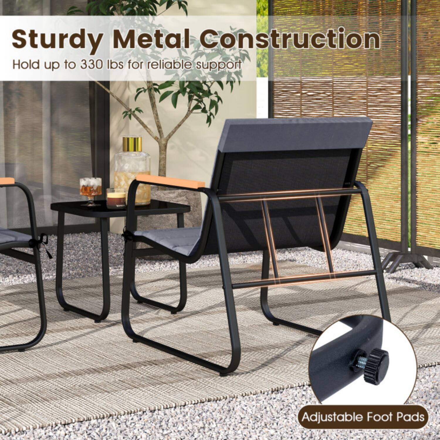 Sturdy Metal Construction  
Hold up to 330 lbs for reliable support  
Adjustable Foot Pads