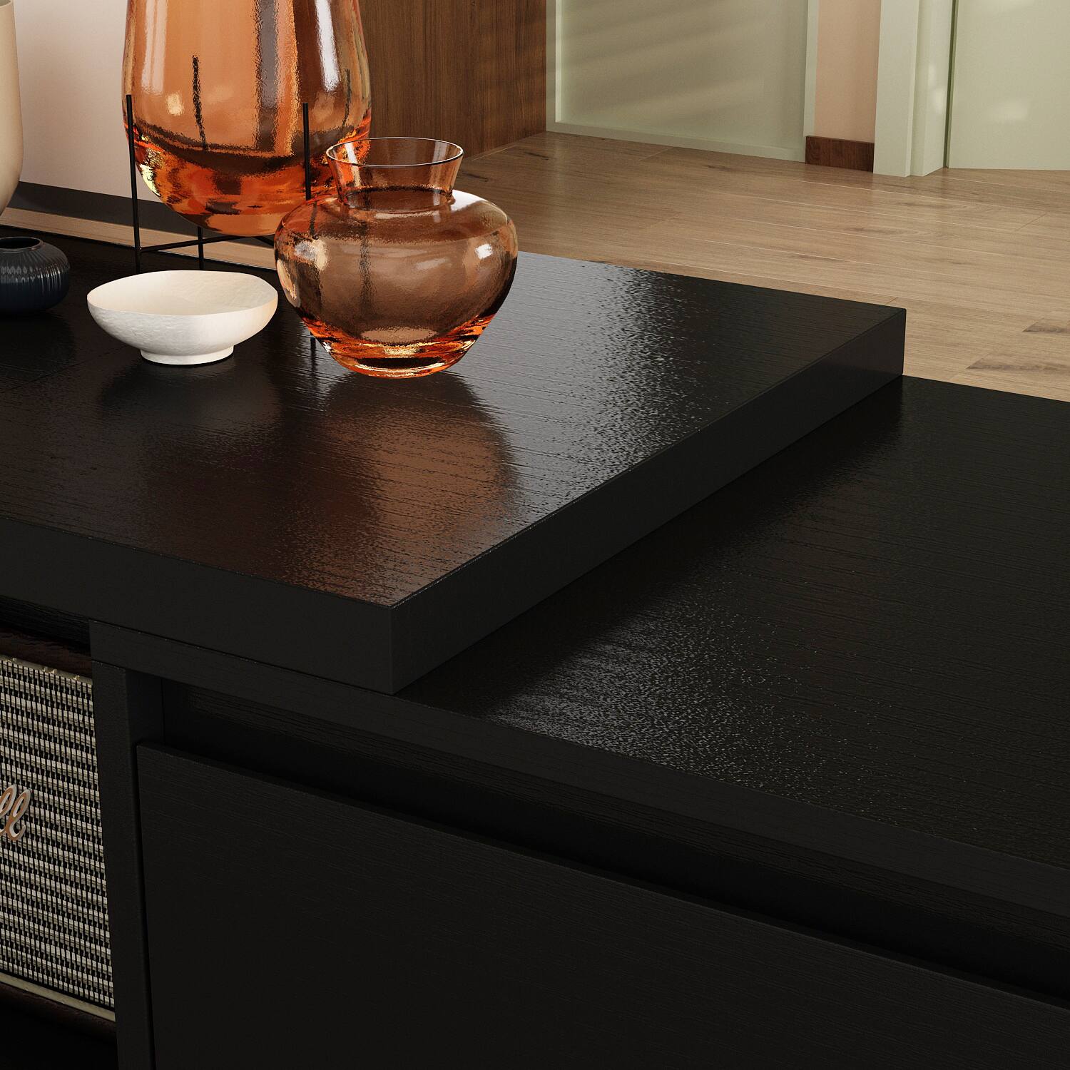 Alt View 5. FUFU&GAGA - Extendable TV Stand for 80 Inch TVs, Entertainment Center with Storage Drawers and Open Shelves, Modern Media Console - Black.