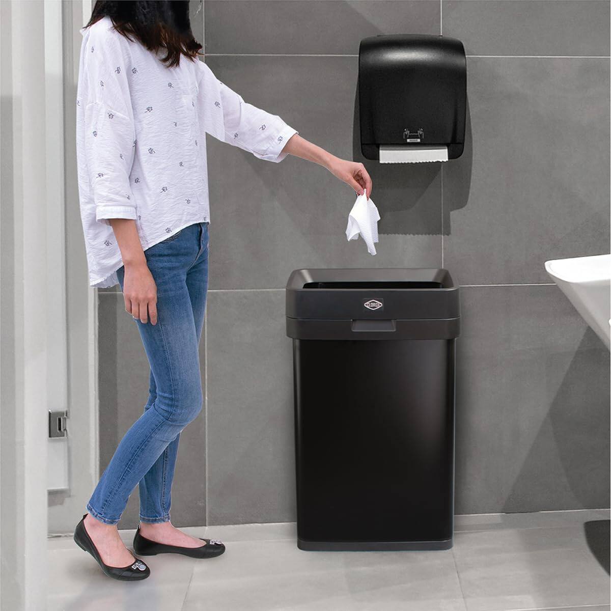Alt View 6. Clorox - Clorox Trash Can, 13 Gallon Stainless Steel Slim Open Top Garbage Bin, Black - Black.