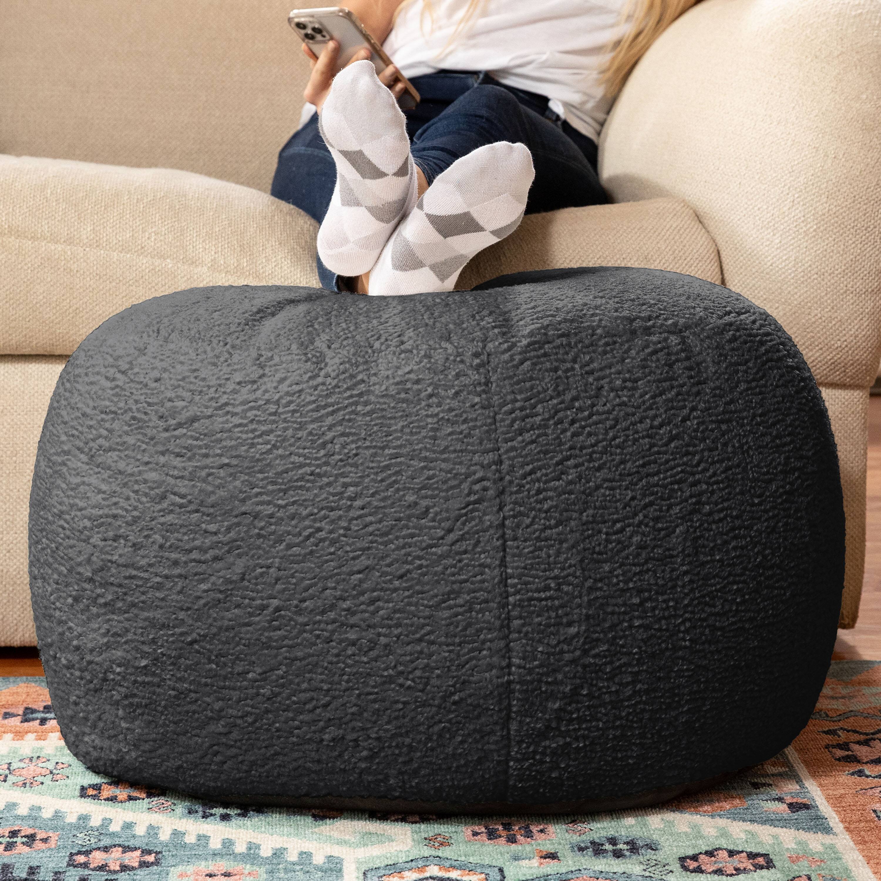 Angle. Jaxx - Jaxx Ellis Ottoman Shearling Faux-Lamb Plush Pouf for Modern Interior Design, Large, Black - Black.