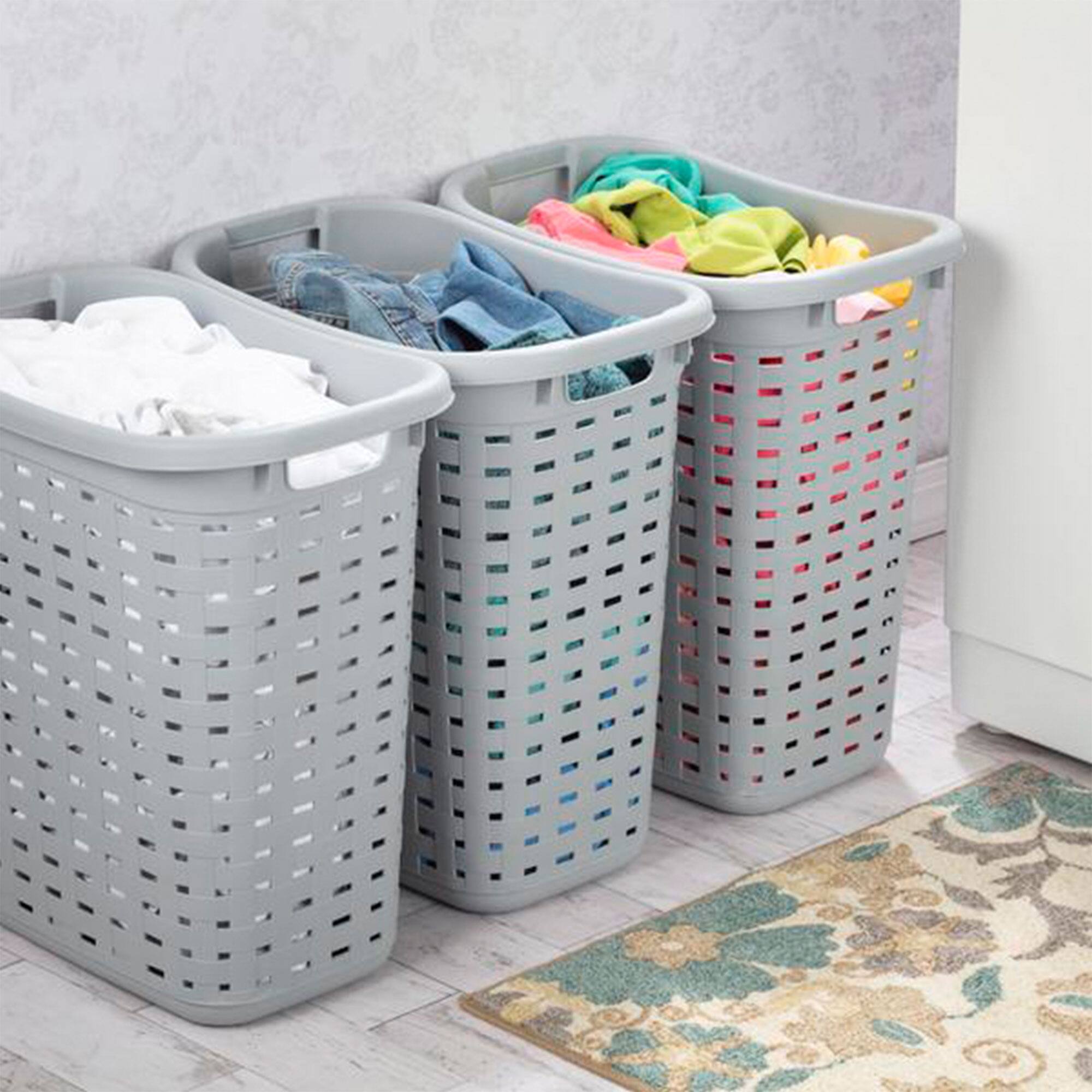 Alt View 2. Sterilite - Sterilite Plastic Weave Laundry Hamper Slim Clothes Lidded Basket, Gray, 16-Pack - Gray.
