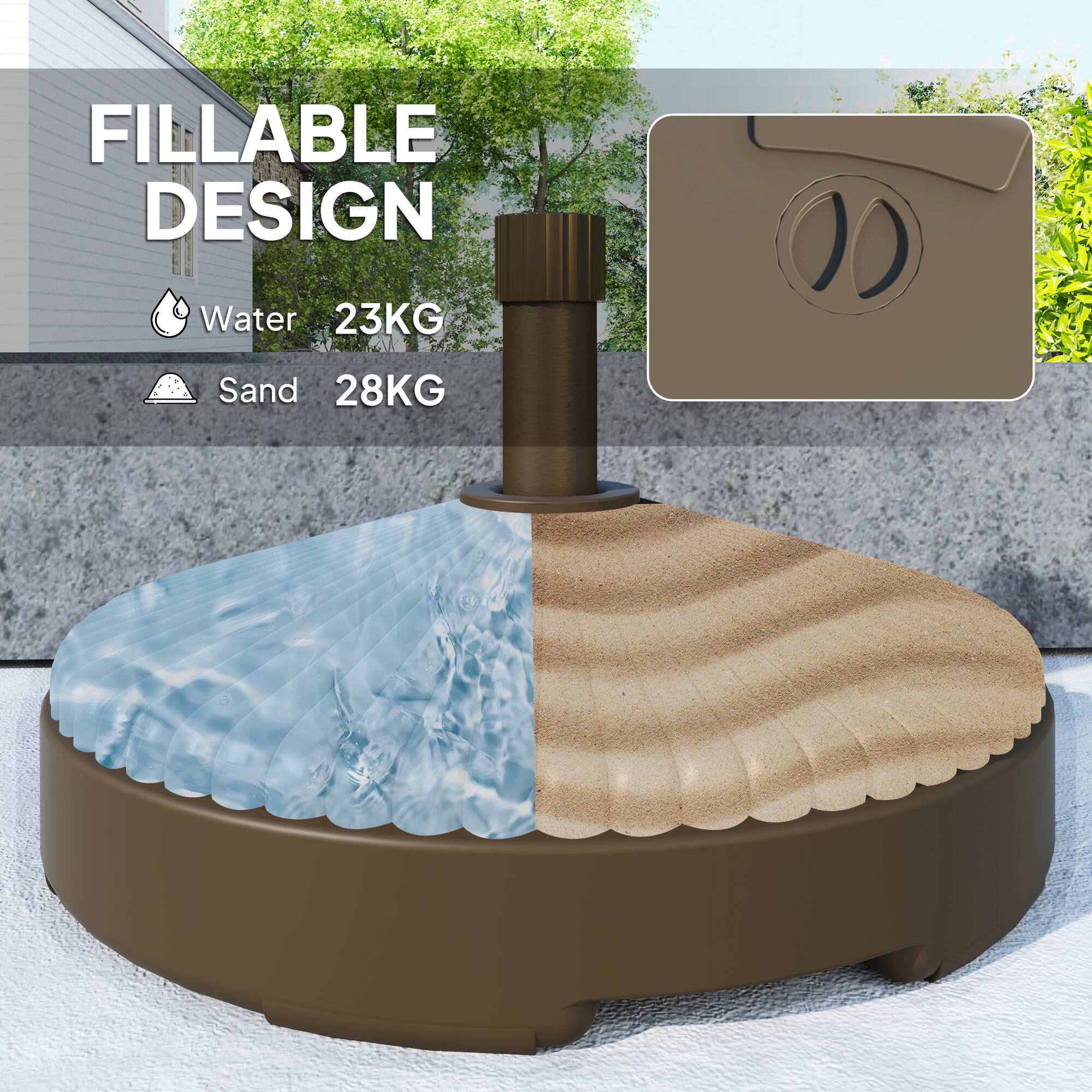 FILLABLE DESIGN
Water 23KG
Sand 28KG
