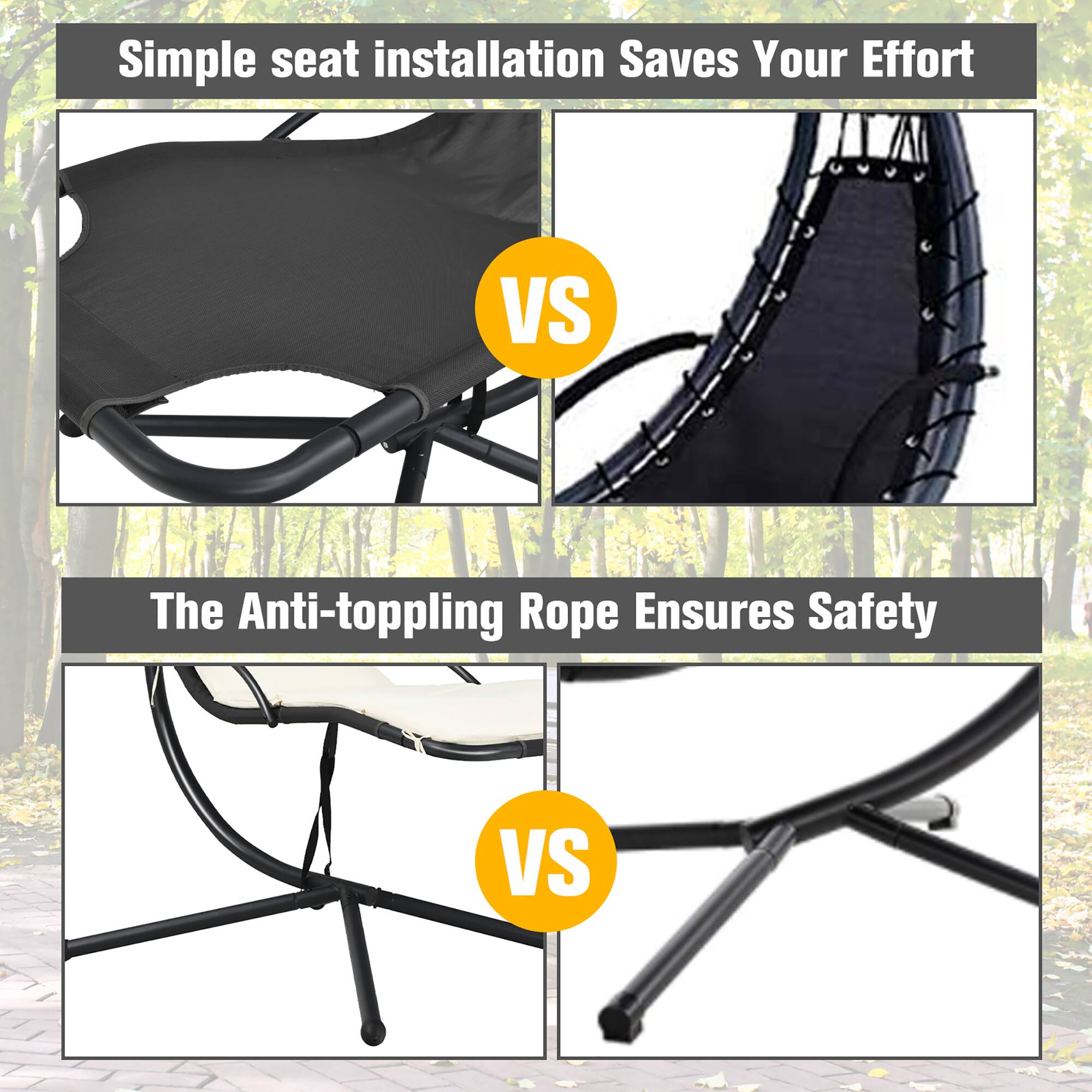 Simple seat installation Saves Your Effort  
VS  
The Anti-toppling Rope Ensures Safety