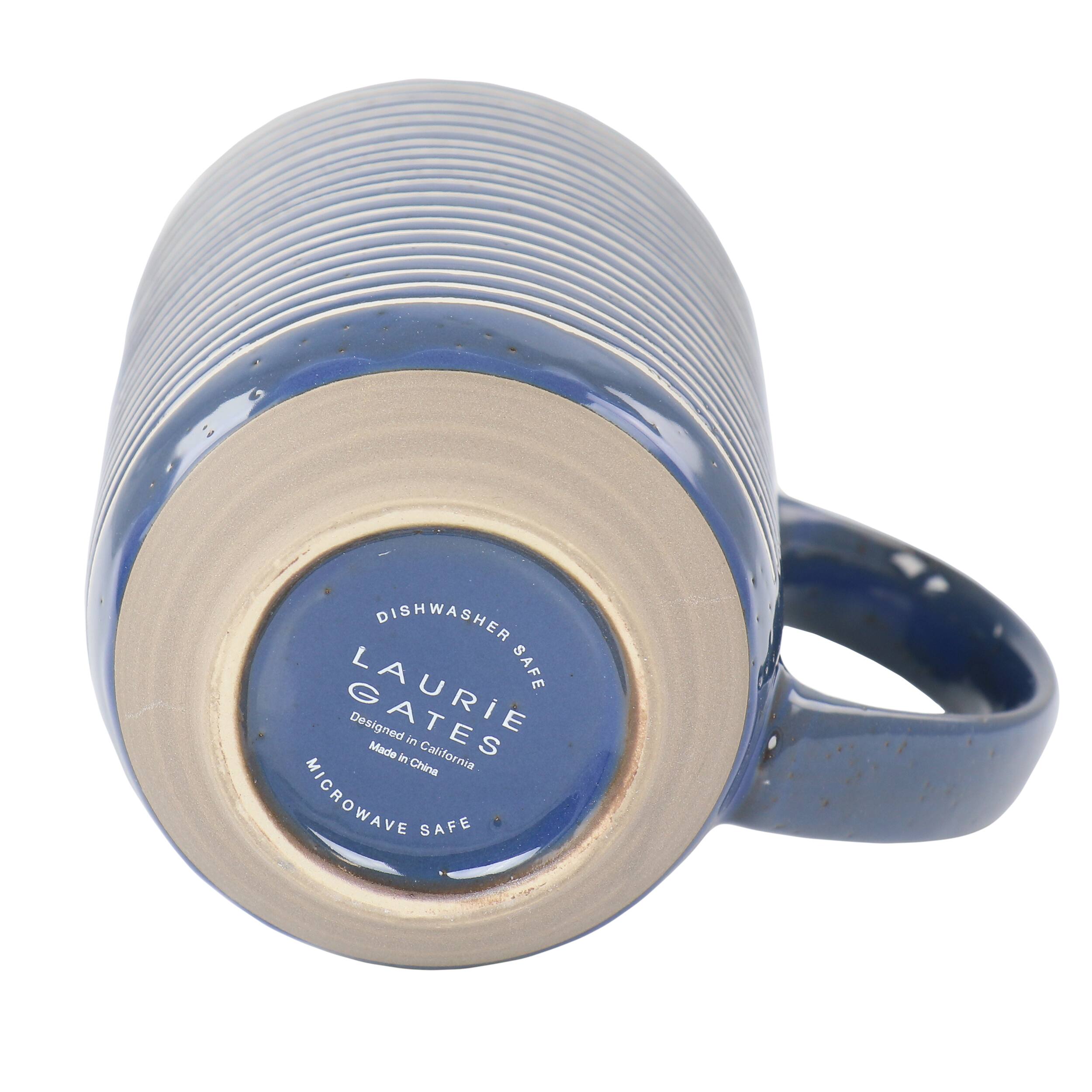 The text on the image reads: "Dishwasher safe. Microwave safe. Designed by Laurie Gates."