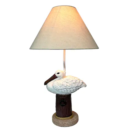 Front. Things2Die4 - Coastal Pelican Table Lamp 23" Resin Nautical Beach Decor with Shade - White.