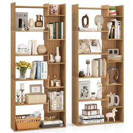 Costway - 2 PCS 6-tier Bookshelf Tall Display Shelf with 11 Open Shelves 2 Anti-tipping Kits - Beige