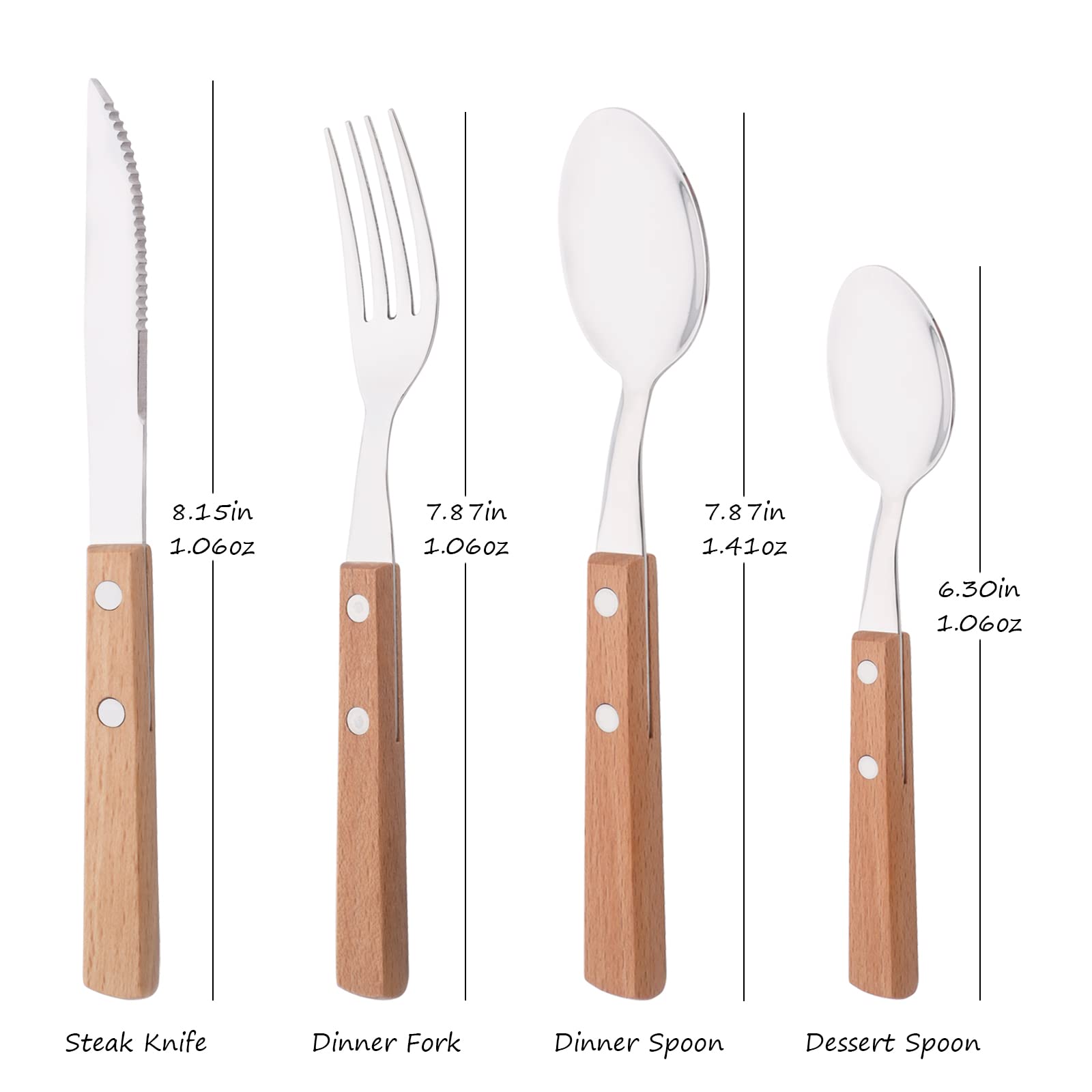 Back. Dazzed Corner - Silver Flatware Set with Natural Wood Handle, 24 PCS Stainless Steel Cutlery Set - NY5VXW6.