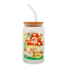 Silver Buffalo - Sanrio Hello Kitty and Friends Mushroom Glass Tumbler With Bamboo Lid and Straw - Red