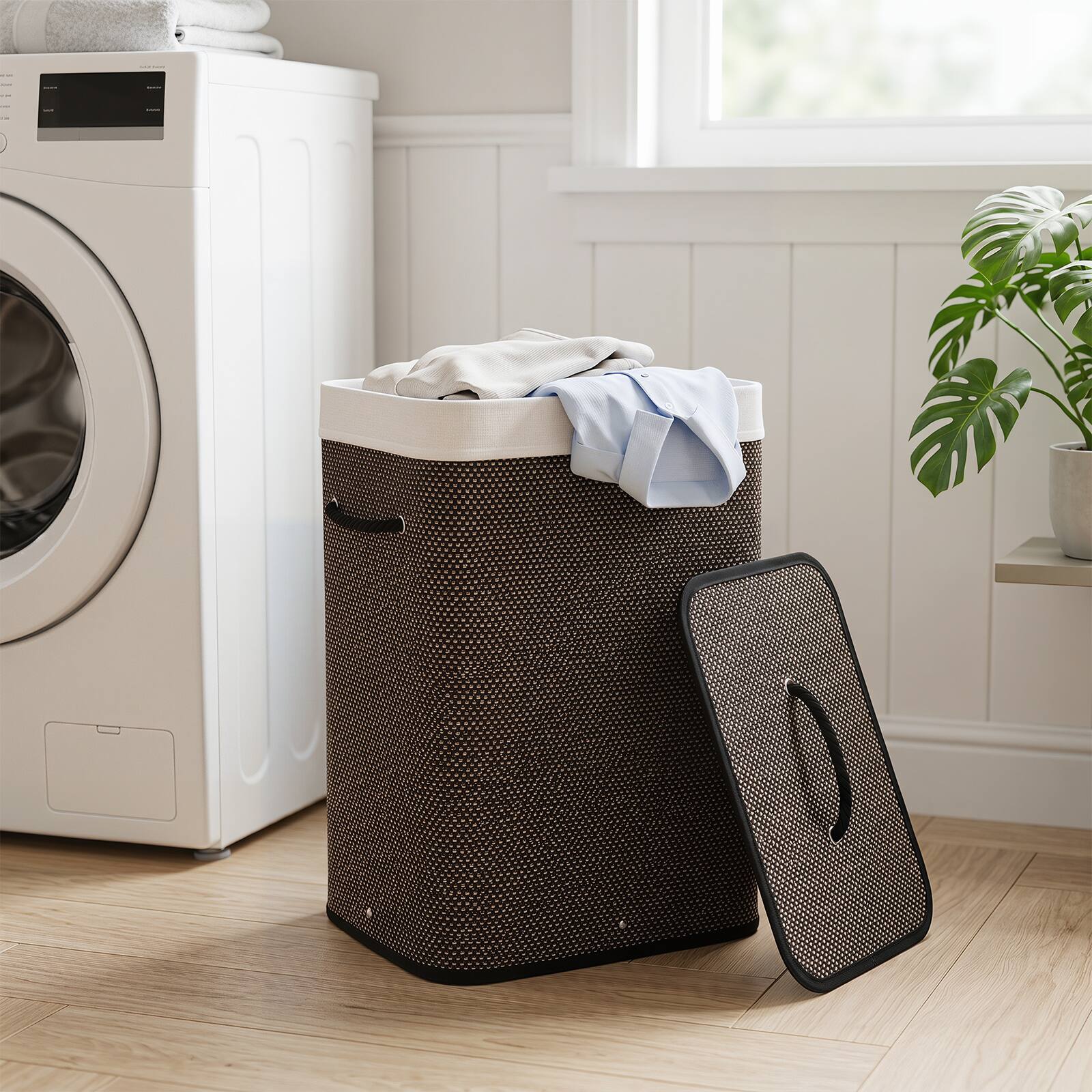 Alt View 1. Costway - Costway 19 Gal Capacity Clothes Hamper Bamboo Laundry Hamper with Removable Liner - Black.