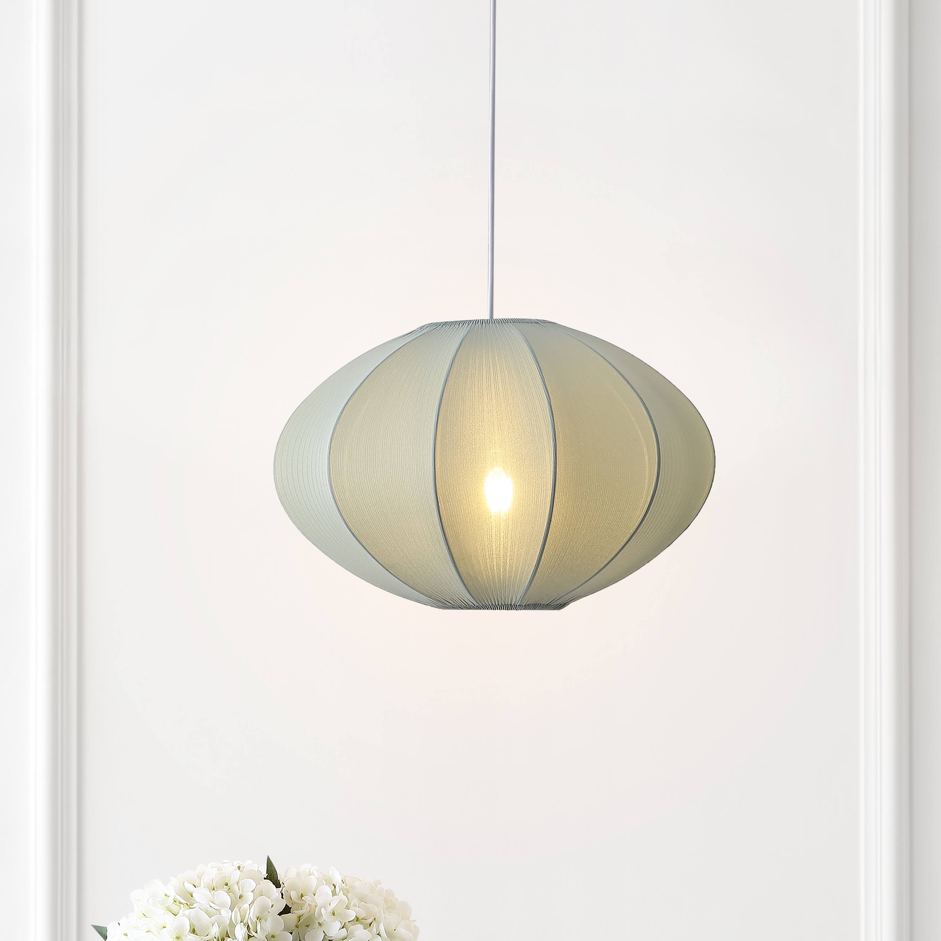 Alt View 1. Jonathan Y - Kira 18.38" 1-Light Scandinavian Adjustable Lantern Metal with Ribbed Cocoon UFO Saucer Shade LED Pendant, Dusty Blue - Dusty Blue.