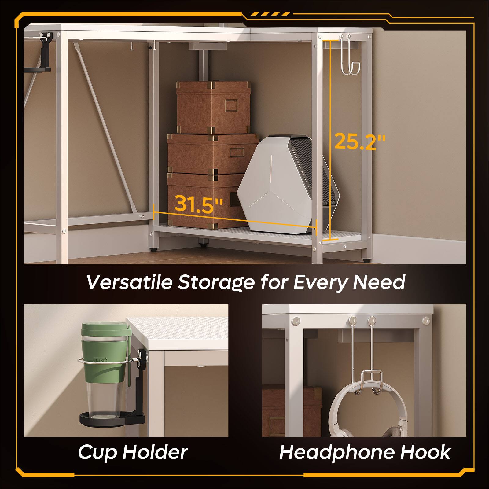 Versatile Storage for Every Need Cup Holder Headphone Hook 25.2" 31.5"