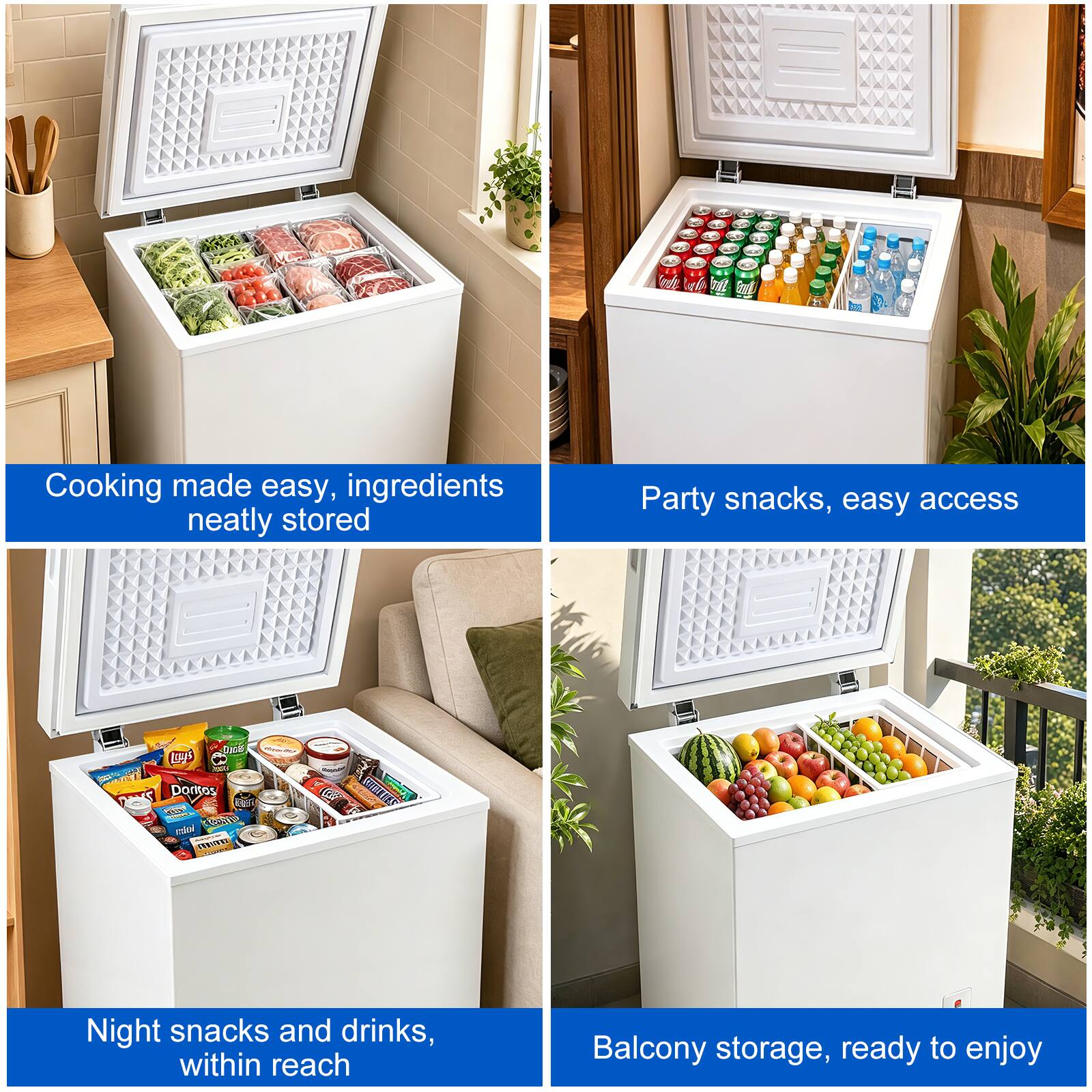 Cooking made easy, ingredients neatly stored

Party snacks, easy access

Night snacks and drinks, within reach

Balcony storage, ready to enjoy