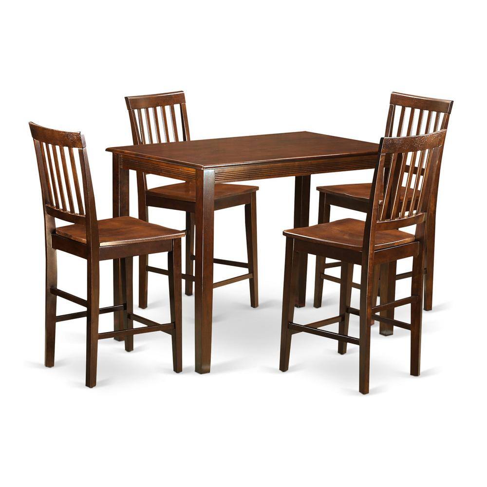 Back. East West Furniture - 5 Pc Dining counter height set-pub Table and 4 Dining Chairs. - Mahogany.
