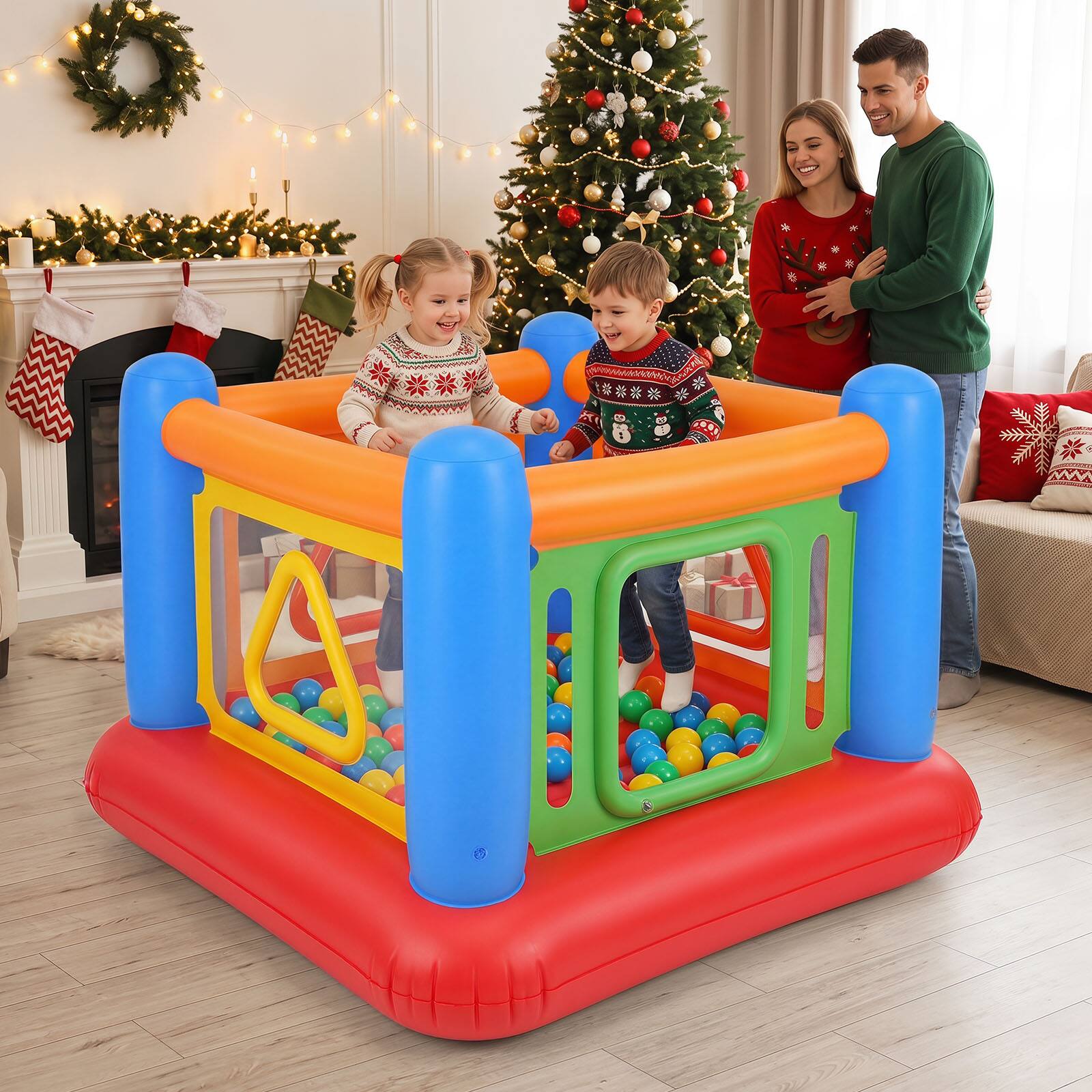 Alt View 4. Gymax - Gymax Inflatable Bounce House for Kids Blow Up Jumping House w/Transparent Side Walls Red & Blue & Orange - Blue.