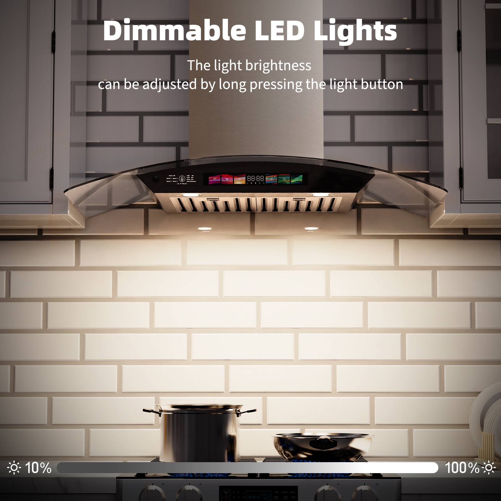 Alt View 2. Brano - 36 inch Wall Mount Range Hood Ducted Steel Kitchen Hood Vent with 4 Speed Exhaust Fan - silver.