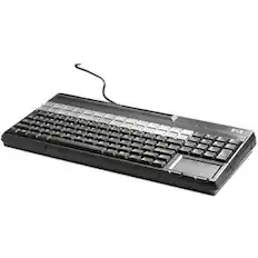 Front. HP - HP POS Keyboard - 106 Keys - QWERTY Layout - 28 Relegendable Keys - Magnetic Stripe Reader - USB - Black.