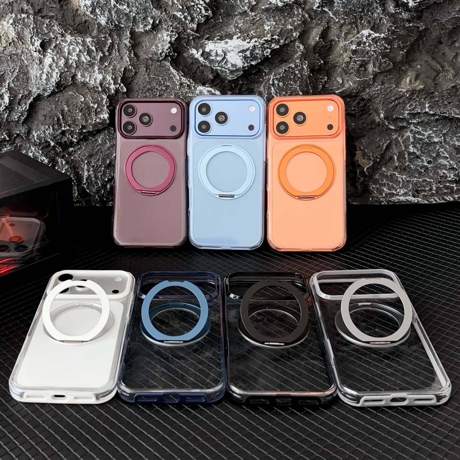 Angle. Dteck - Magnetic Case for Apple iPhone 18 Pro, Slim Shockproof Clear Back Cover with 360 Degree Ring Metal Stand - Skyblue.