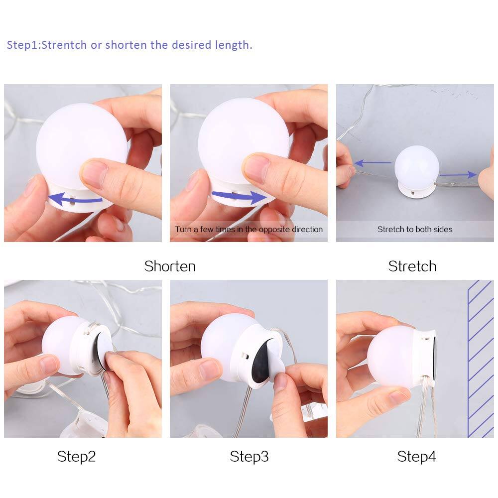 Step 1: Stretch or shorten the desired length.

- Shorten
- Stretch to both sides
- Turn a few times in the opposite direction

Step 2

Step 3

Step 4