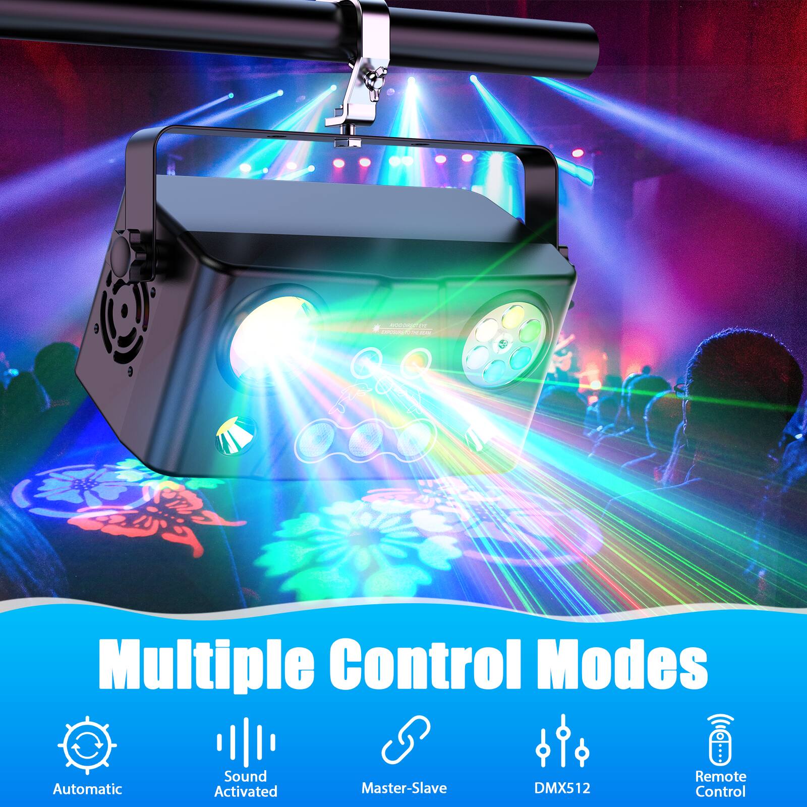 Multiple Control Modes

- Automatic
- Sound Activated
- Master-Slave
- DMX512
- Remote Control