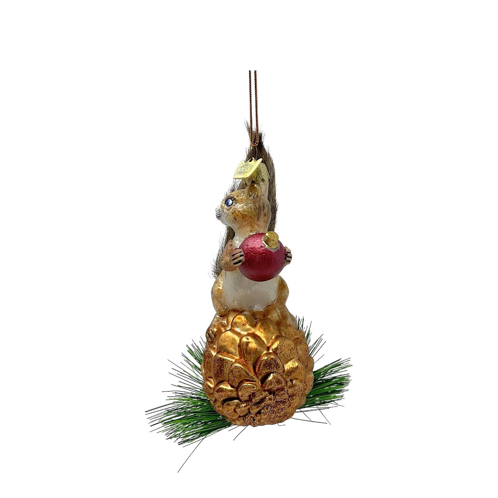 Left. Kurt S Adler - Kurt Adler Noble Gems Brown Squirrel on Pinecone Glass Christmas Tree Ornaments 6 inch - Brown.