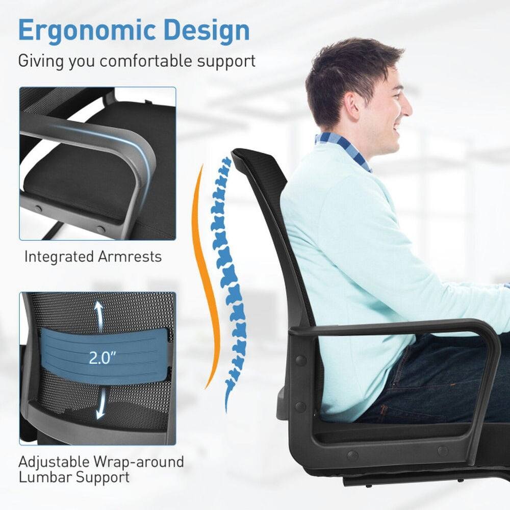 Ergonomic Design  
Giving you comfortable support  

Integrated Armrests  

2.0" Adjustable Wrap-around Lumbar Support