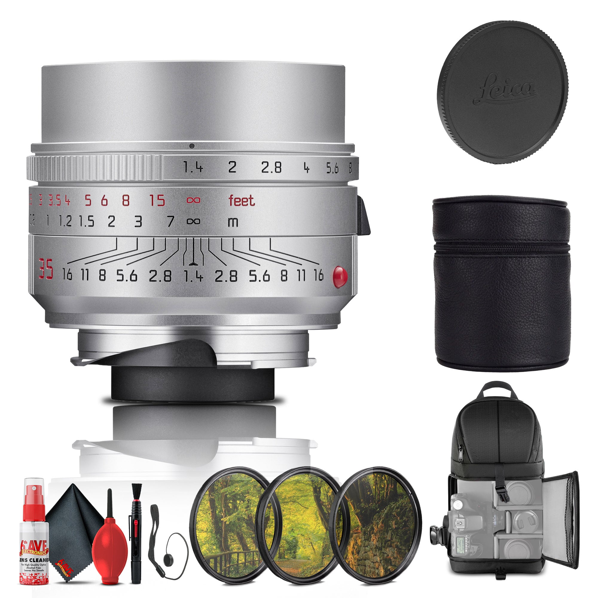 Leica - Summilux-M 35mm f/1.4 ASPH. Lens (Silver) (11727) + Filter Kit + More - Black