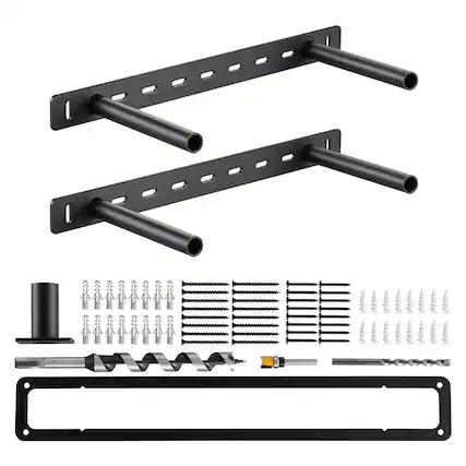 Front. VEVOR - Floating Shelf Brackets 2 Pcs, 150 lbs/68 kg Weight Capacity, 16x6.2x1.5 inch / 406.4x157.4x38.1 mm - Black.